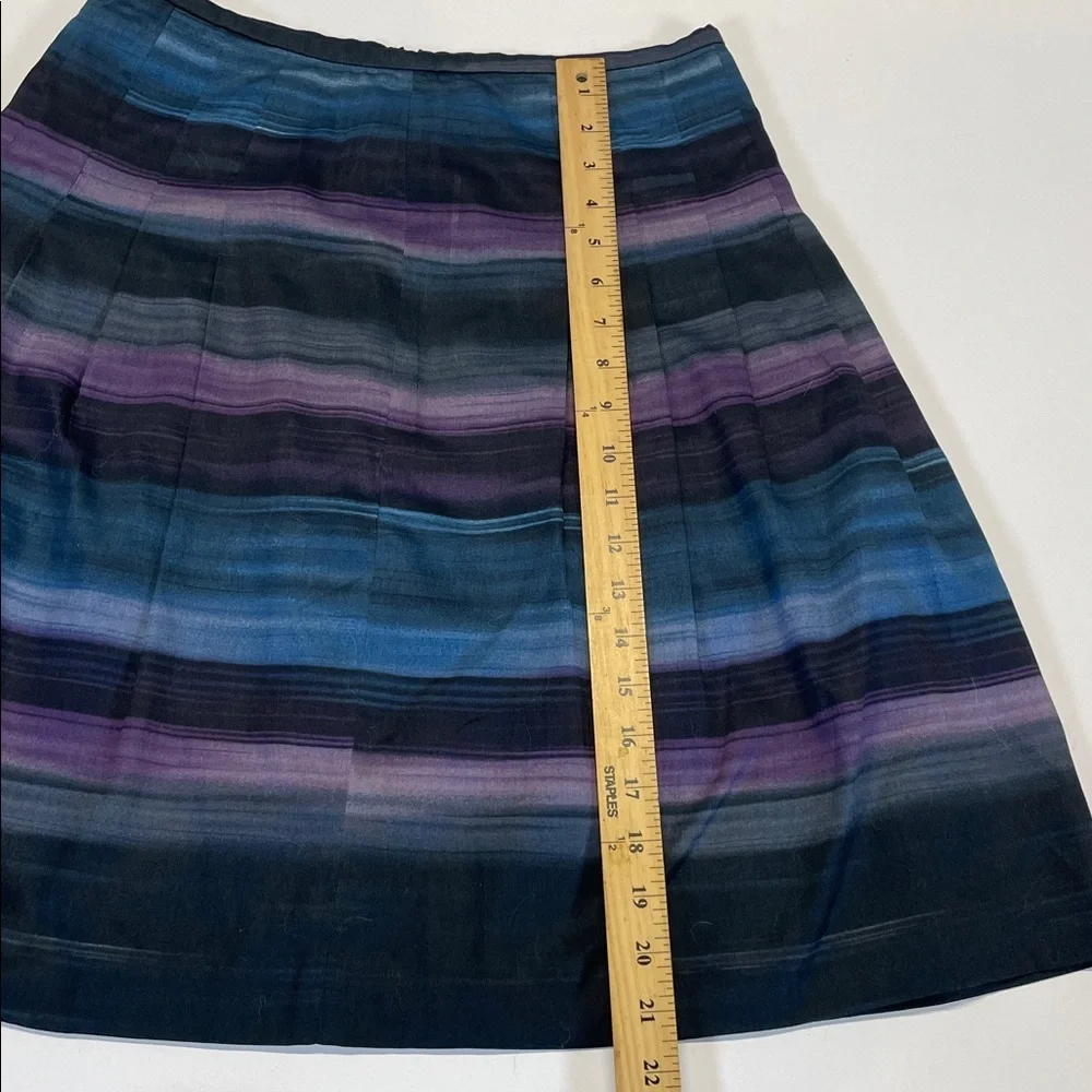 LOFT Petites Pleated Skirt A Line Striped Blue Purple Black Mid Length Size 4P